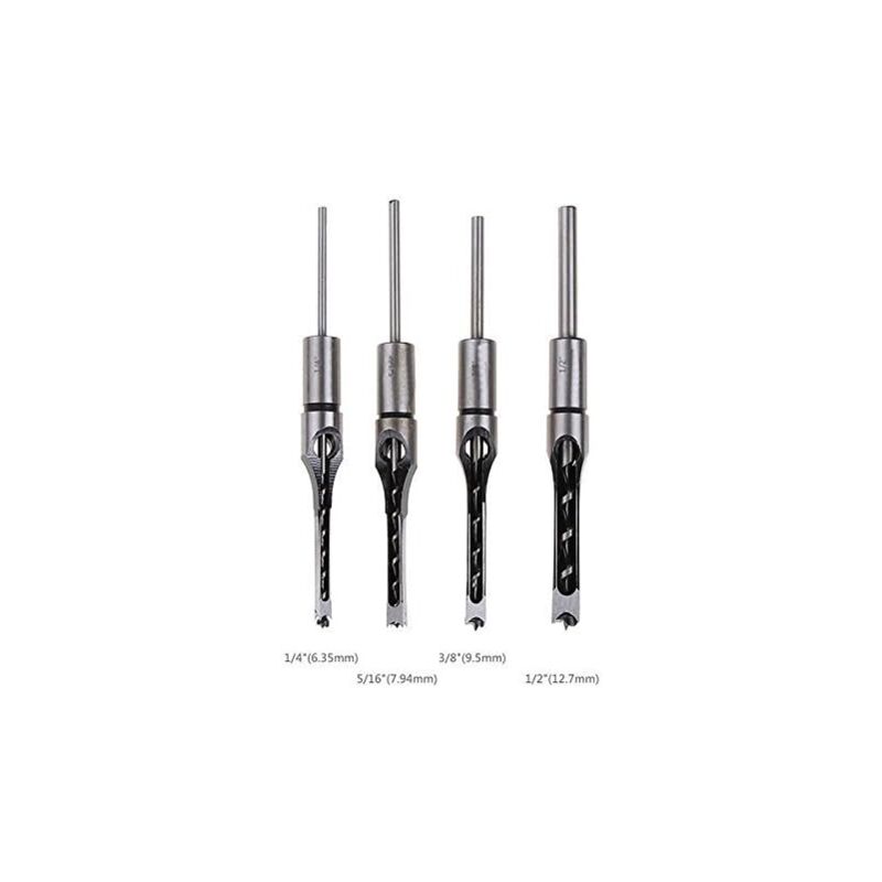 4 pcs Chisel Set Square Hole Drill Bits, Steel Hollow Chisel Woodworking Tools Set (1/4-1/2-5/16-3/8 Inch) V1188-MS-227-2295