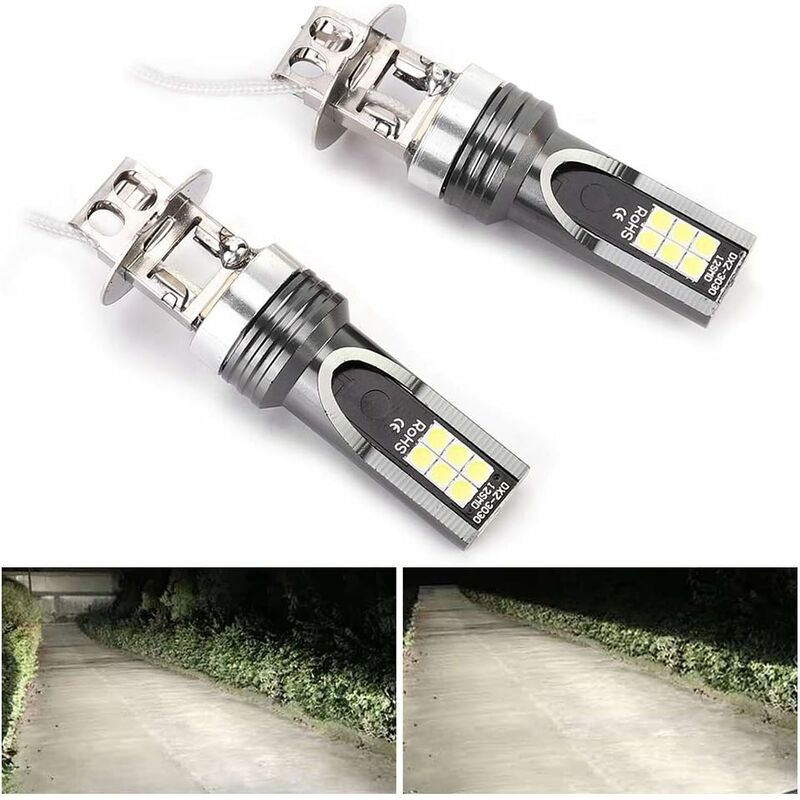 2 pcs LED Headlight Bulb, 2525 12LED Car Vehicle Headlight Replacement For H3 Headlight Bulb Dc12V-24V White V1188-MS-227-2301