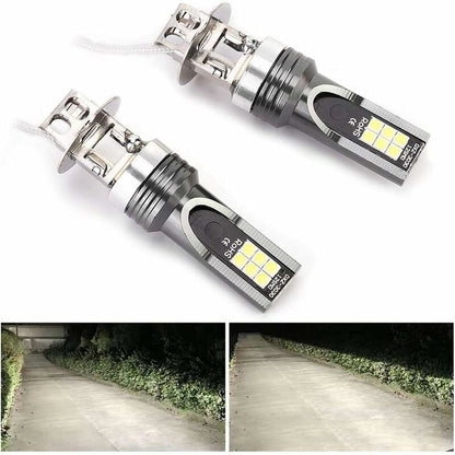 2 pcs LED Headlight Bulb, 2525 12LED Car Vehicle Headlight Replacement For H3 Headlight Bulb Dc12V-24V White V1188-MS-227-2301