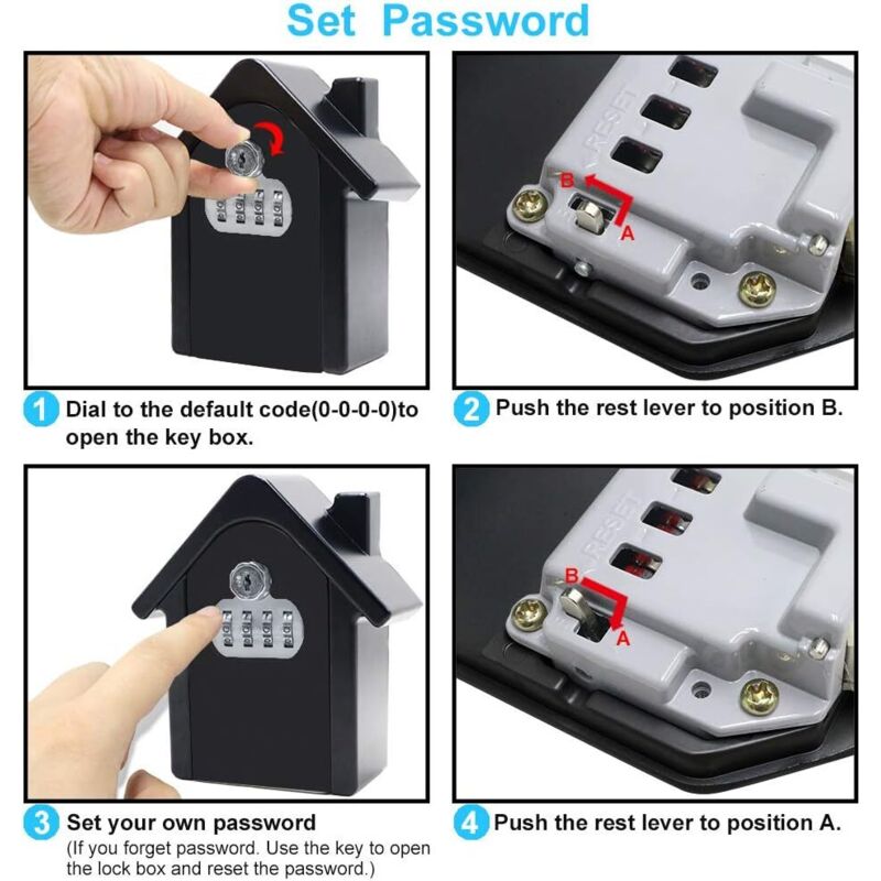 Wall Mounted Key Safe Box With Digital Code & Emergency Keys, Large Key Safe Box Xl Size Outdoor Key Safe For V1188-MS-227-2305
