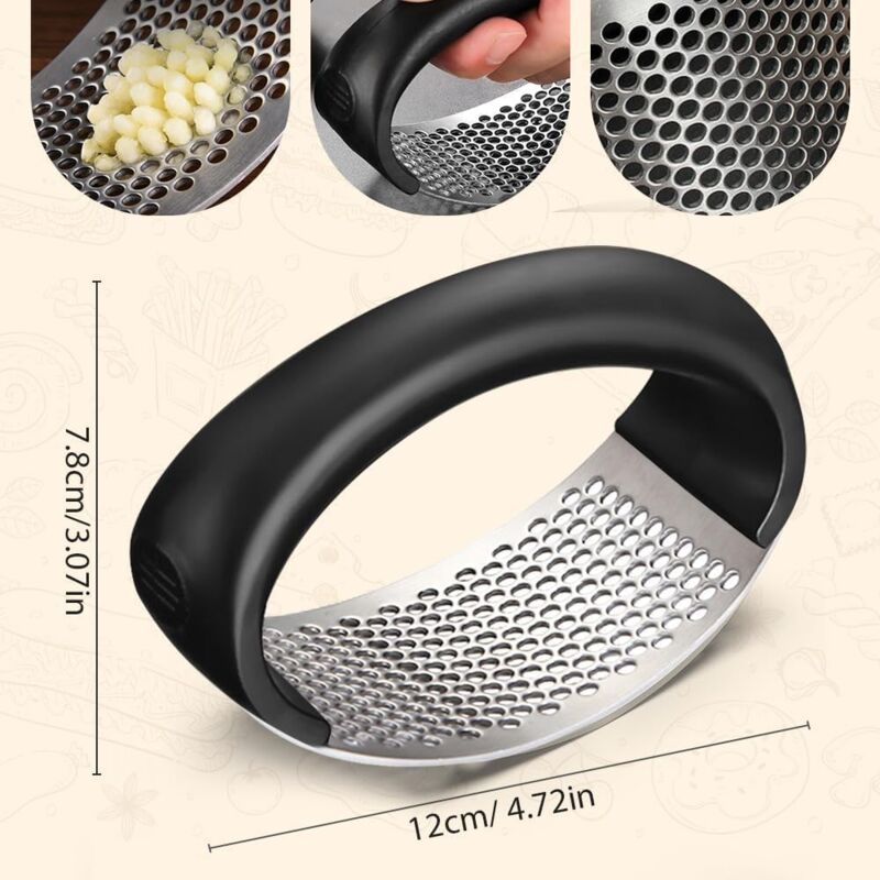 Stainless Steel ROcking Garlic Press - Cooking Appliance - Black & Gray 2Pc V1188-MS-227-2307