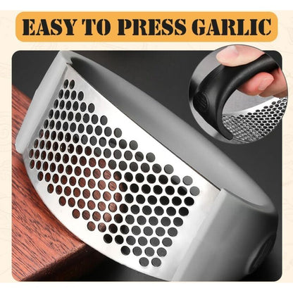Stainless Steel ROcking Garlic Press - Cooking Appliance - Black & Gray 2Pc V1188-MS-227-2307