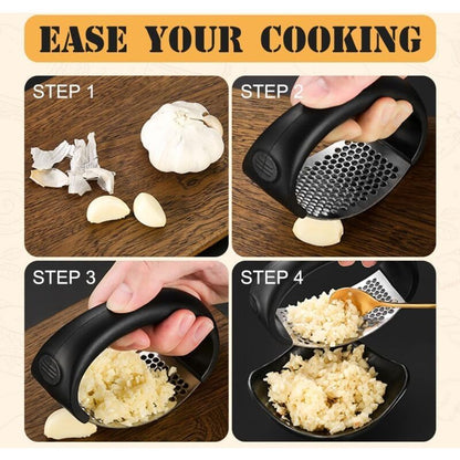 Stainless Steel ROcking Garlic Press - Cooking Appliance - Black & Gray 2Pc V1188-MS-227-2307