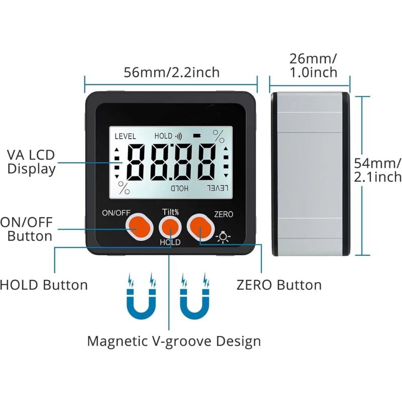 Digital Inclinometer Protractor 4 90 degrees Level Box Angle Finder Backlight Bevel Gauge Magnetic Base Gauge V1188-MS-227-2312