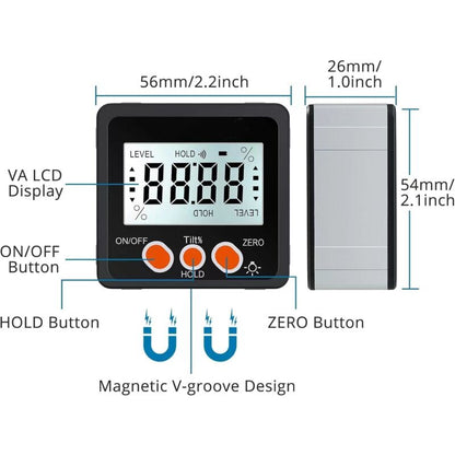 Digital Inclinometer Protractor 4 90 degrees Level Box Angle Finder Backlight Bevel Gauge Magnetic Base Gauge V1188-MS-227-2312