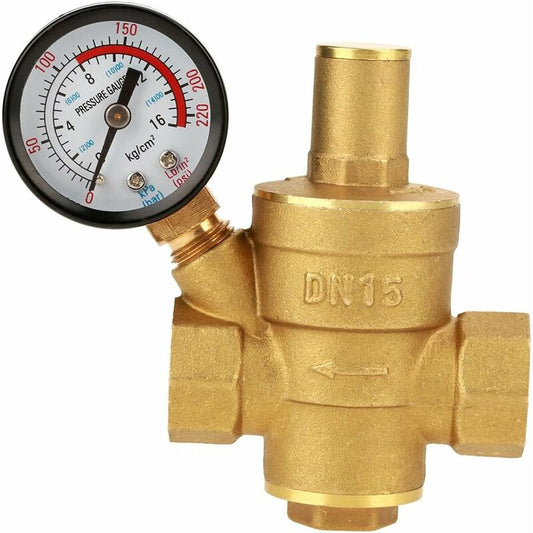 Adjustable Water Pressure Regulator Reducer With Dn15 Brass Measuring Meter V1188-MS-227-2313