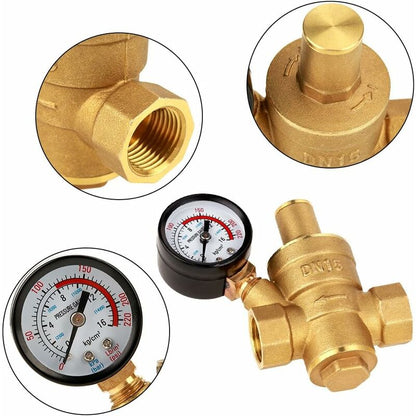 Adjustable Water Pressure Regulator Reducer With Dn15 Brass Measuring Meter V1188-MS-227-2313