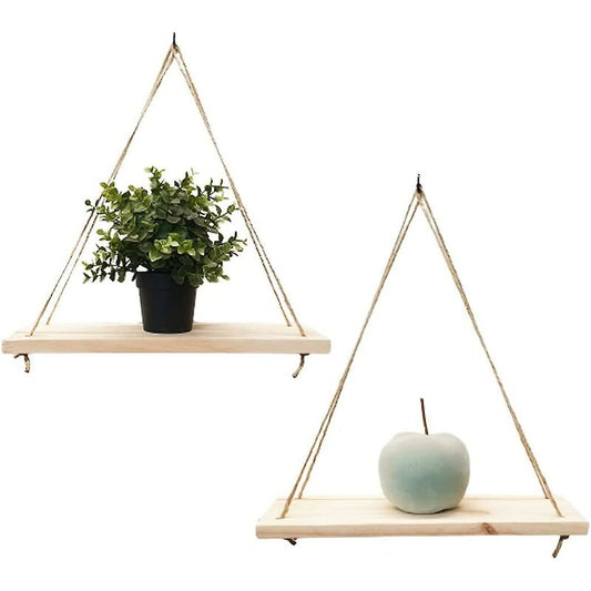 2 pcs Set - Hanging Wall Shelf - Trendy Decoration In Recycled Wood - Hook Included - Pine Wood - 35 Cm X 14 V1188-MS-227-2314