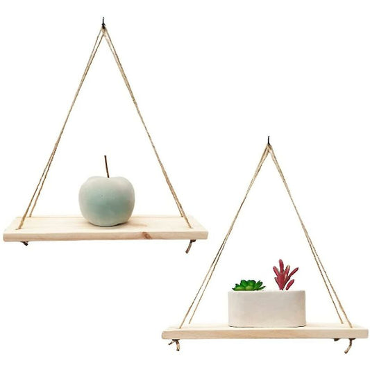2 pcs Set - Hanging Wall Shelf - Trendy Decoration In Recycled Wood - Hook Included - Pine Wood - 35 Cm X 14 V1188-MS-227-2314