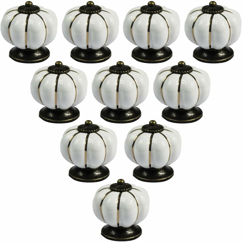 10 pcs Vintage European Style Ceramic Pumpkin Cabinet Knobs Dresser Cupboard Drawer Pull Handles White V1188-MS-227-2315