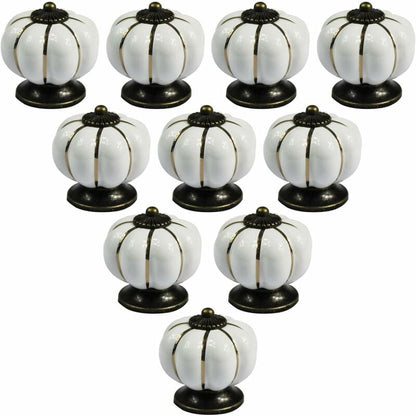 10 pcs Vintage European Style Ceramic Pumpkin Cabinet Knobs Dresser Cupboard Drawer Pull Handles White V1188-MS-227-2315