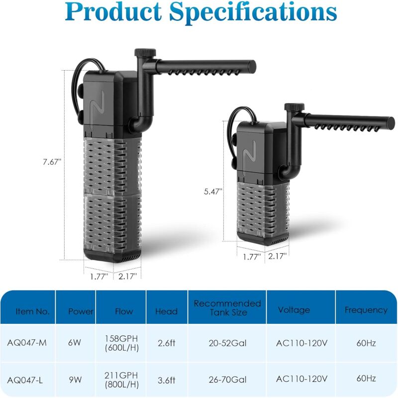 Adjustable Aquarium Filter 600L/H Aquarium Pump, Ultra-Quiet Internal Aquarium Filter Suitable For Aquariums V1188-MS-227-2316