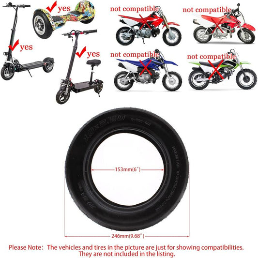 2 Pack Inner Tube 10X2.50 10" Replacement For 10 Inch Smart Self Balancing Electric Scooter For 36V 48V 400W V1188-MS-227-2335