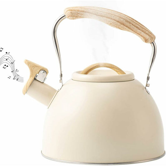 Stainless Steel Tea Kettle With Wooden Handle, 3L Induction Whistling Kettle, Retro Teapot Kettle, Boiler For V1188-MS-227-2349