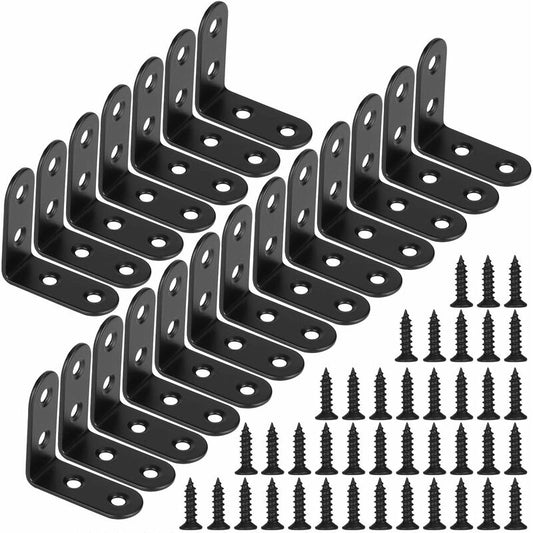 Black Right Angle Bracket L Shaped Metal Corner Braces With Screws For Wood Furniture Cupboard Support 20 pcs V1188-MS-227-2354