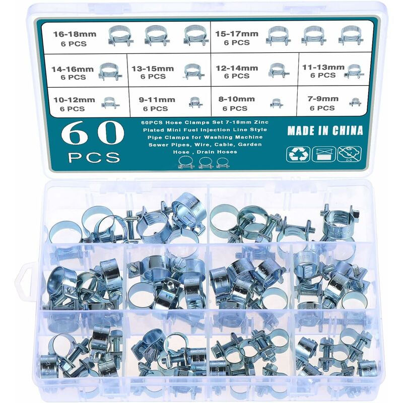 60 pcs Galvanized Silicone Fuel Hose Clamps V1188-MS-227-2358