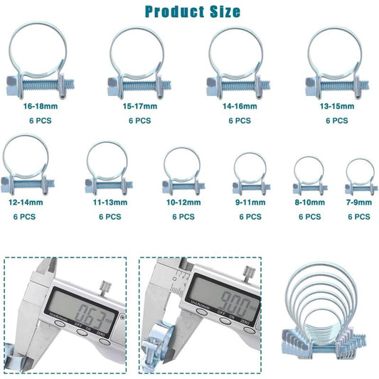 60 pcs Galvanized Silicone Fuel Hose Clamps V1188-MS-227-2358