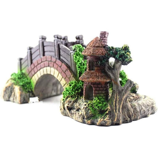 Aquarium Bridge Ornament,Fish Tank Landscape Decor Aquarium Resin Bridge Fish Tank Arch Pavilion Tree Garden V1188-MS-227-2359