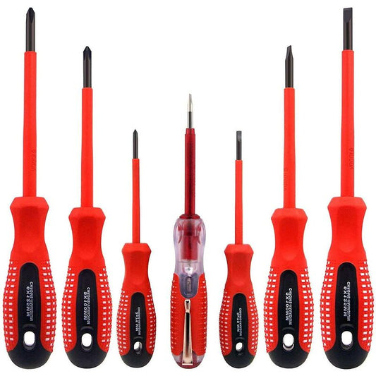 7-Piece Insulated Screwdriver Set 1000V Premium Cr-V Steel With Black Oxide Magnetic Tips And Tpr Non-Slip V1188-MS-227-2367