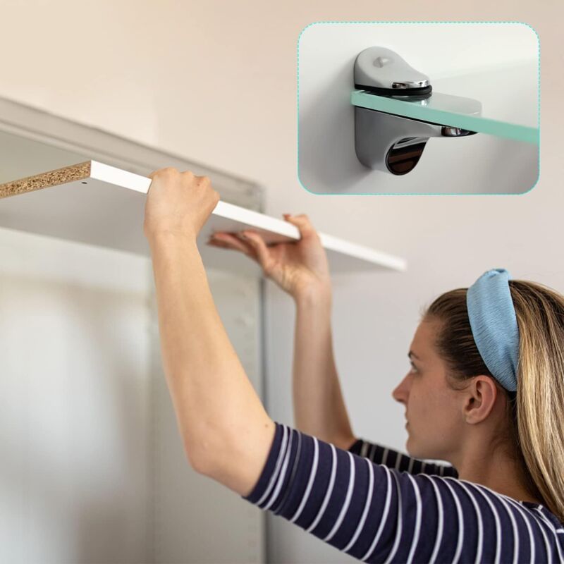 2-Piece Adjustable Glass Shelf Bracket, Support For 5-21Mm Thickness Wood/Glass Shelves V1188-MS-227-2377