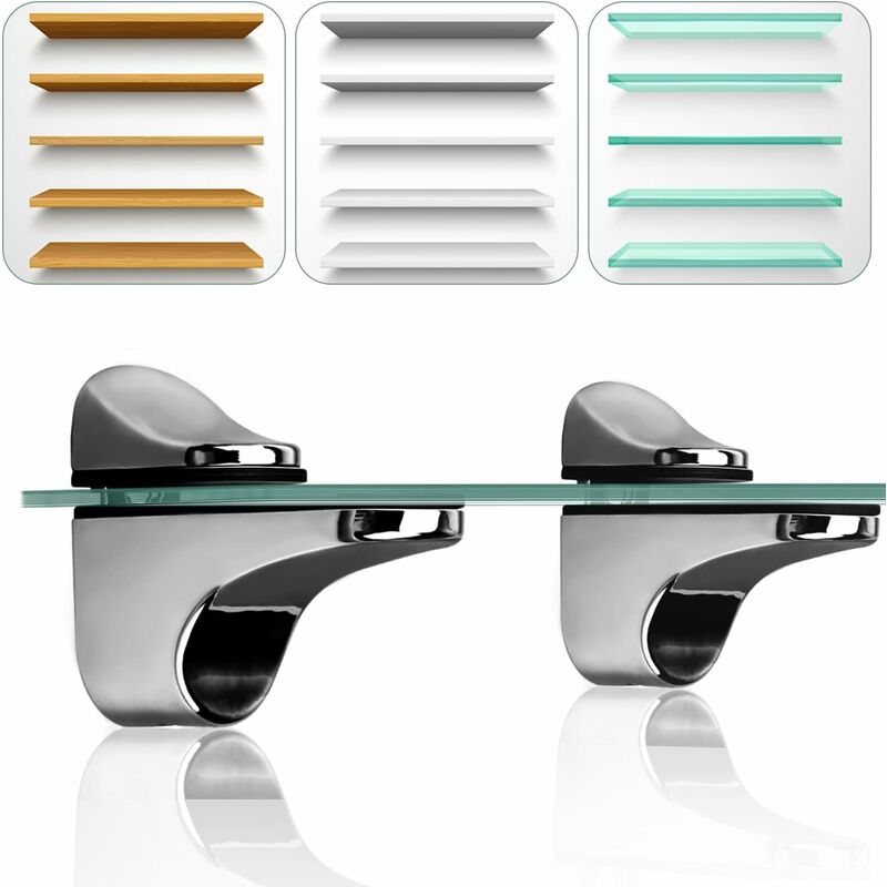 2-Piece Adjustable Glass Shelf Bracket, Support For 5-22Mm Thickness Wood/Glass Shelves V1188-MS-227-2386