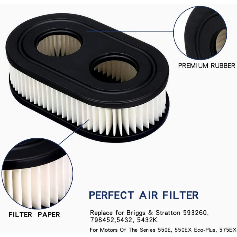 2 pcs Lawn Mower Air Filter, Air Filter For Briggs & Stratton 798452 And 5432 Engine Parts, Lawn Filter V1188-MS-227-2389