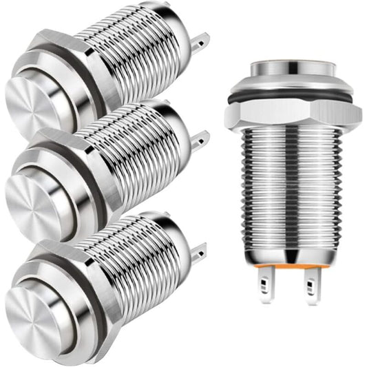 4 pcs 12Mm 3A 12V/24V/125V/250V Ac Self-Locking Waterproof Push Button Switch Nickel Plated Copper On Off V1188-MS-227-2402