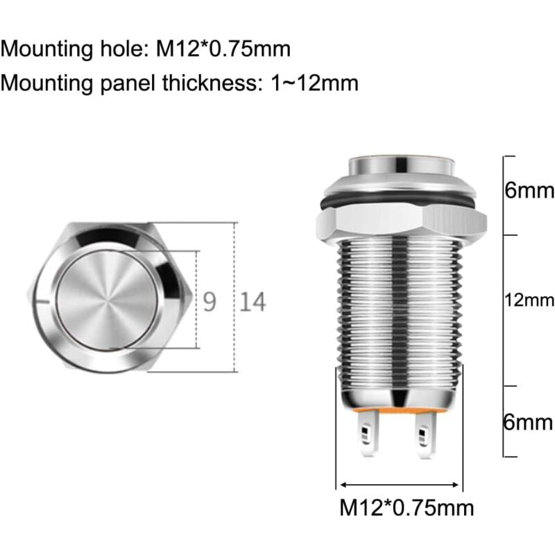 4 pcs 12Mm 3A 12V/24V/125V/250V Ac Self-Locking Waterproof Push Button Switch Nickel Plated Copper On Off V1188-MS-227-2402