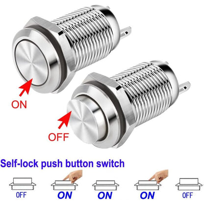 4 pcs 12Mm 3A 12V/24V/125V/250V Ac Self-Locking Waterproof Push Button Switch Nickel Plated Copper On Off V1188-MS-227-2402