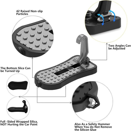Car Door Pedal, Car Door Pedal Foot Nail U Car Door Latch Hook Pedal, With Auxiliary Pedal With Safety Hammer V1188-MS-227-2406