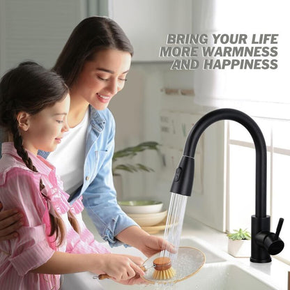 Black Kitchen Faucet, Stainless Steel Pull-Down Sprayer Sink Mixer Tap, 2 Spray Modes Kitchen Mixer Tap, High V1188-MS-227-2416