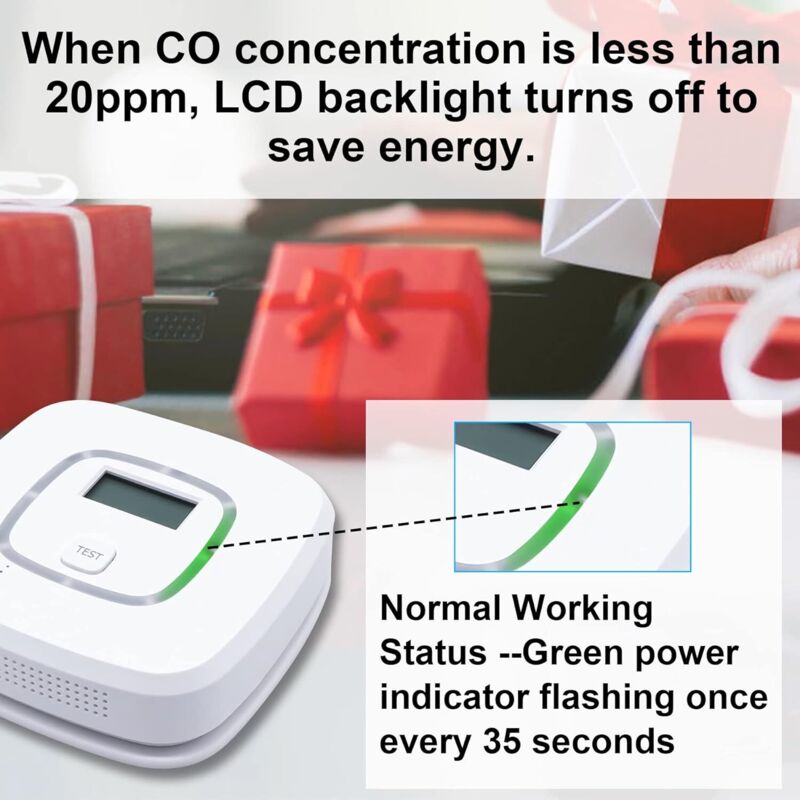 Battery Operated Carbon Monoxide (Co) Detector, En 52091 Certified, Carbon Monoxide Detector With Digital V1188-MS-227-2417