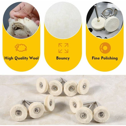 10 pcs Polishing Wheel 25Mm Wool Felt Buffing Wheels Drill Grinder Wheels Brushes ROtary Tool With Handle V1188-MS-227-2421