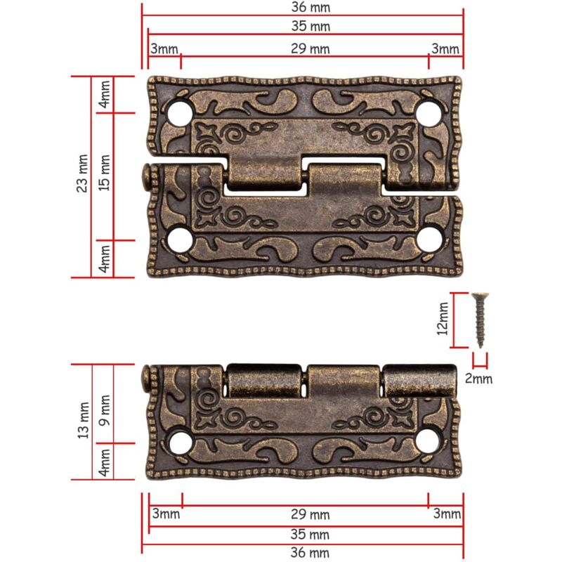 6 pcs Mini Metal Hinges Vintage Style 36 X 23Mm V1188-MS-227-2422