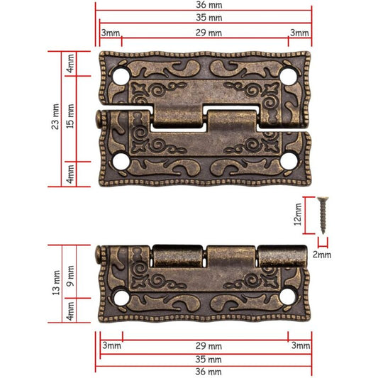 6 pcs Mini Metal Hinges Vintage Style 36 X 23Mm V1188-MS-227-2422