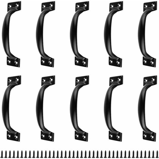 Black Furniture Handle, 10 Pieces Kitchen Cabinet Handles, Arc Drawer Handles, Effortless Push And Pull, With V1188-MS-227-2431