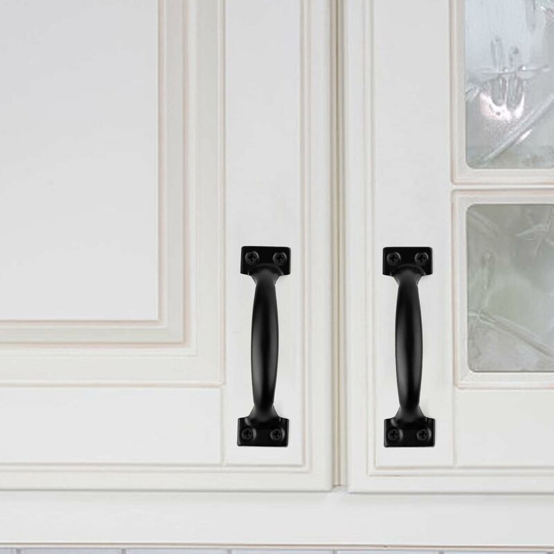 Black Furniture Handle, 10 Pieces Kitchen Cabinet Handles, Arc Drawer Handles, Effortless Push And Pull, With V1188-MS-227-2431