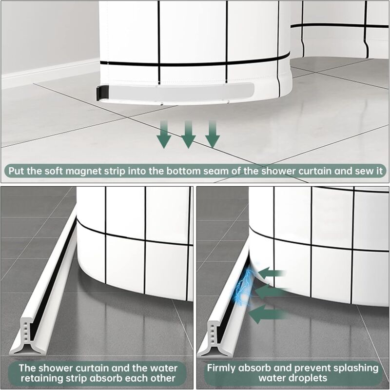 Foldable Shower Barrier And Water DAm Retention System Keeps Water Inside Threshold (1M, Magnetic Style-White) V1188-MS-227-2432