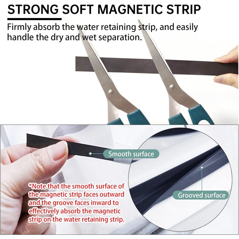 Foldable Shower Barrier And Water DAm Retention System Keeps Water Inside Threshold (1M, Magnetic Style-White) V1188-MS-227-2432