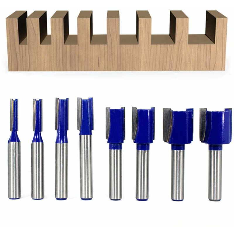 8 pcs 8Mm Shank Double Flute Straight ROuter Bit Set For Woodworking Tools 5Mm, 6Mm, 8Mm, 10Mm, 12Mm, 14Mm, V1188-MS-227-2434