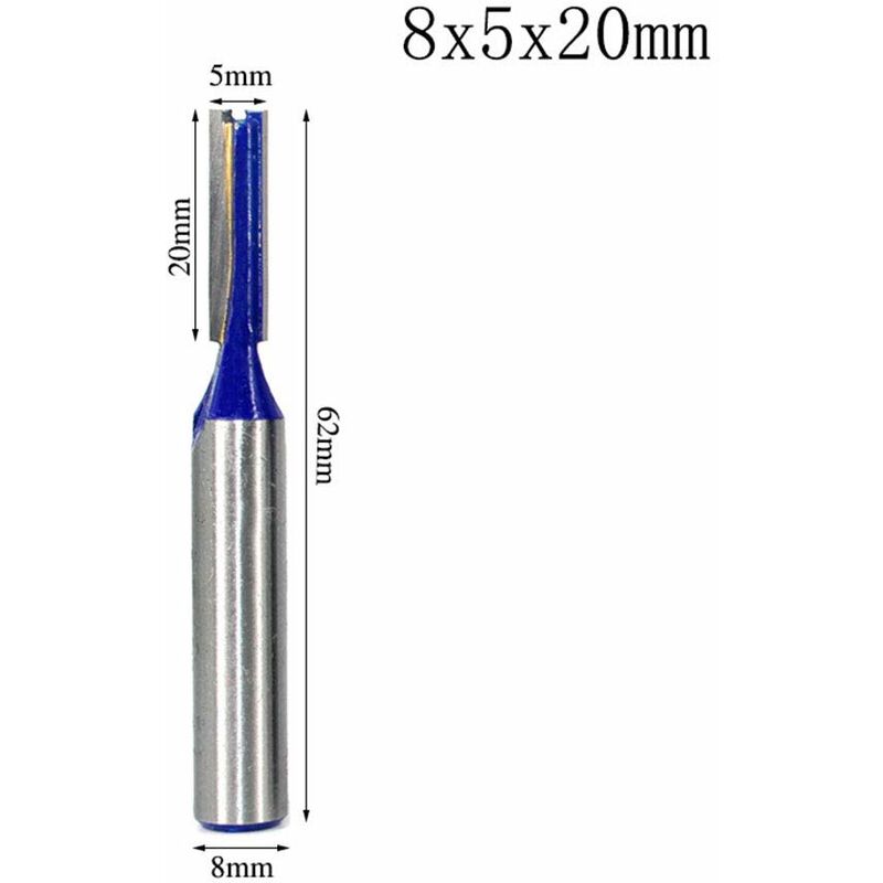 8 pcs 8Mm Shank Double Flute Straight ROuter Bit Set For Woodworking Tools 5Mm, 6Mm, 8Mm, 10Mm, 12Mm, 14Mm, V1188-MS-227-2434