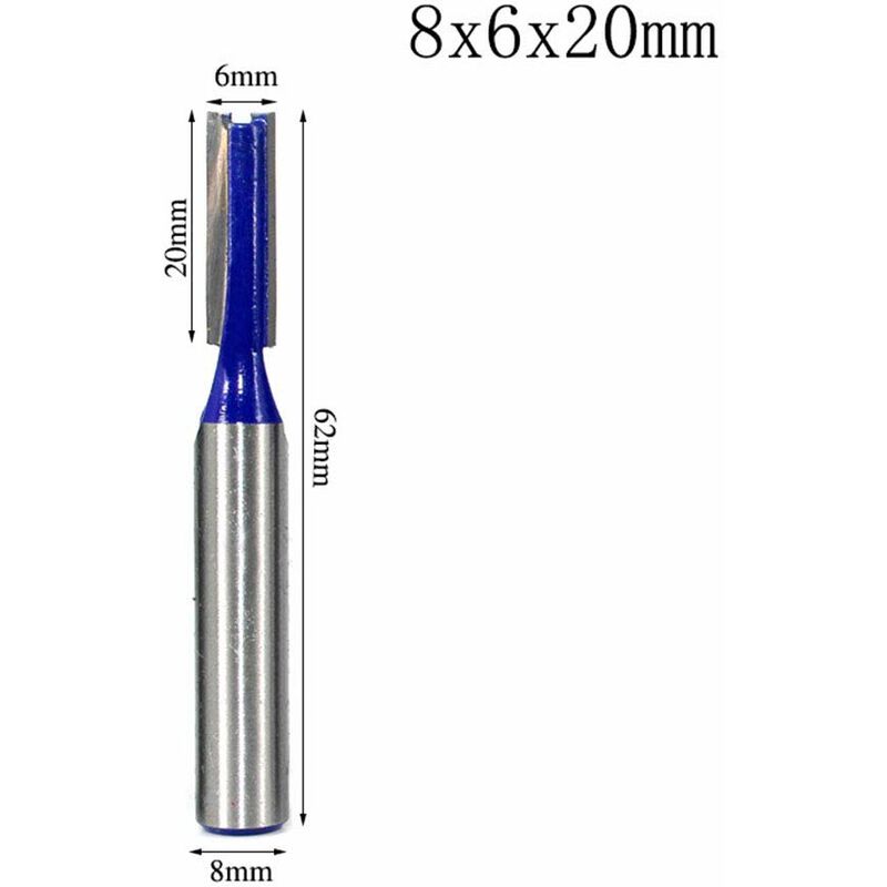 8 pcs 8Mm Shank Double Flute Straight ROuter Bit Set For Woodworking Tools 5Mm, 6Mm, 8Mm, 10Mm, 12Mm, 14Mm, V1188-MS-227-2434