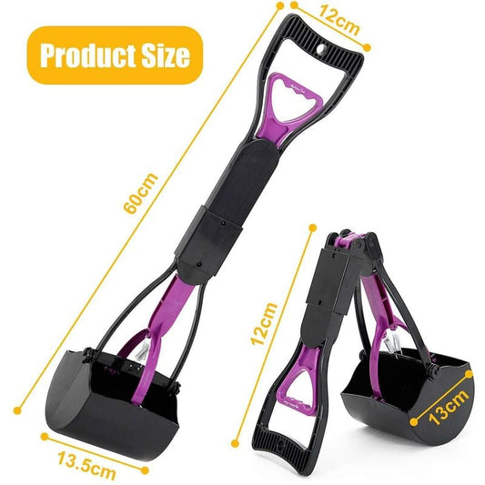 Foldable Dog And Cat Poop Scooper Pet Long Handle Pooper Scooper, Easy To Pick Up Waste, Black & Purple V1188-MS-227-2452