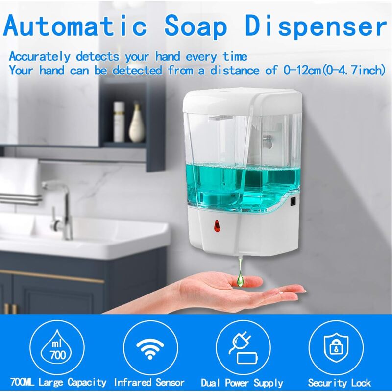 Automatic Hand Soap Dispenser, 700Ml Wall Mounted Soap Dispenser, Touchless Hand Sanitizer Shampoo Dispenser, V1188-MS-227-2460