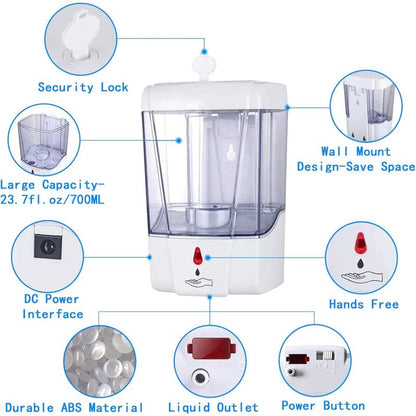 Automatic Hand Soap Dispenser, 700Ml Wall Mounted Soap Dispenser, Touchless Hand Sanitizer Shampoo Dispenser, V1188-MS-227-2460