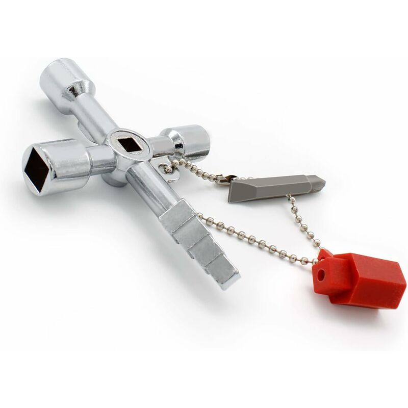 Universal Cross Wrench, Practical 4-Way Multifunctional Wrench, Silver Control Cabinet Key, Used For Water And V1188-MS-227-2472