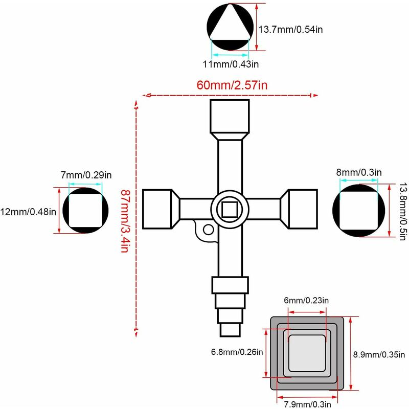 Universal Cross Wrench, Practical 4-Way Multifunctional Wrench, Silver Control Cabinet Key, Used For Water And V1188-MS-227-2472