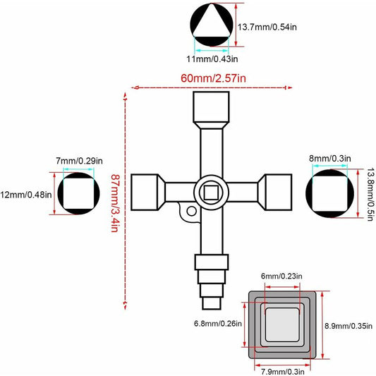 Universal Cross Wrench, Practical 4-Way Multifunctional Wrench, Silver Control Cabinet Key, Used For Water And V1188-MS-227-2472