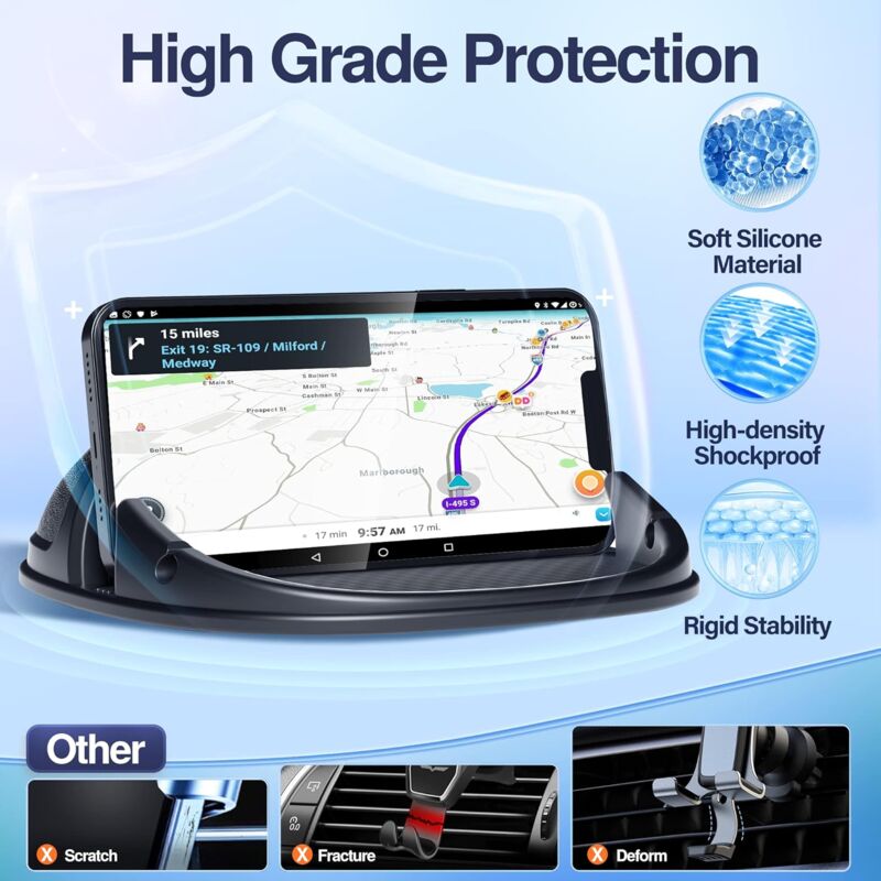 Car Phone Holder, Anti-Slip DAshboard Mount Cell Phone Holder Compatible For Other Smartphone (Black) V1188-MS-227-2474