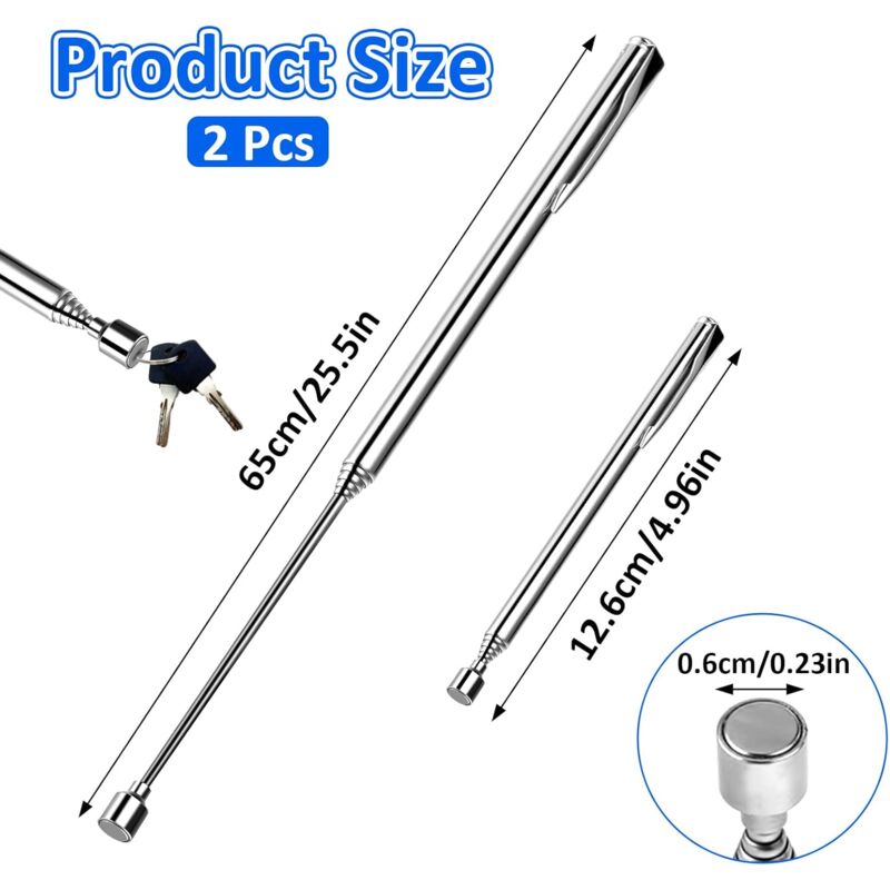 2 Pack Telescopic Magnetic Pick Up Tools With Pocket Clip, 0.7Kg Extendable Metal Magnetic Grabber Tools For V1188-MS-227-2477